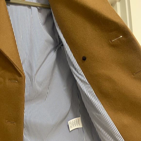J. Crew Wool Melton Short Peacoat double breasted; tan with blue stripe lining - Picture 4 of 7
